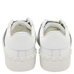 Pre Owned Valentino White/Mountain View Leather Open Sneakers Size 43