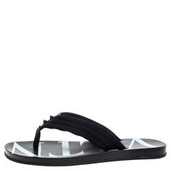 Valentino Black Fabric and Leather Trim VLTN Flip Flops Size 42