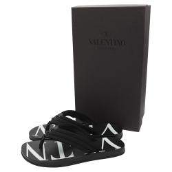 Pre Owned Valentino Black Fabric and Leather VLTN Flip Flops Size 43
