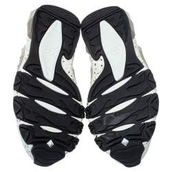 Valentino White/Black Leather, Suede and Mesh Camouflage with Feathers VLTN Grid Bounce Sneakers Size 42