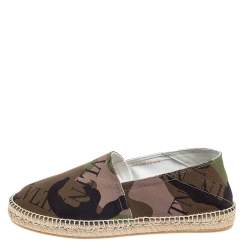 Pre Owned Valentino Camouflage Canvas VLTN Grid Espadrille Flat Sandals Size 44.5