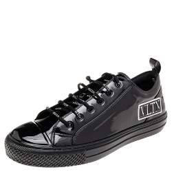 Pre Owned Valentino Garavani Black Patent Leather Giggies Low Top Sneakers Size 45