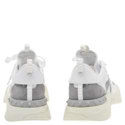 Valentino White/Grey Camouflage Print Canvas And Leather Rockrunner Low Top Sneakers Size 42.5
