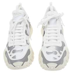 Valentino White/Grey Camouflage Print Canvas And Leather Rockrunner Low Top Sneakers Size 42.5