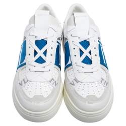 Pre Owned Valentino White/Blue Leather And Suede VLTN Low Top Sneakers Size 43