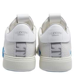 Pre Owned Valentino White/Blue Leather And Suede VLTN Low Top Sneakers Size 43