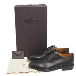 Pre Owned Valentino Black Leather Lace Up Derby Size 39.5