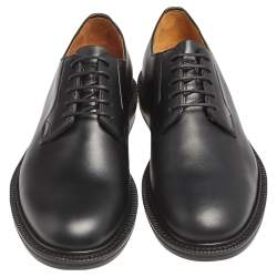 Pre Owned Valentino Black Leather Lace Up Derby Size 39.5