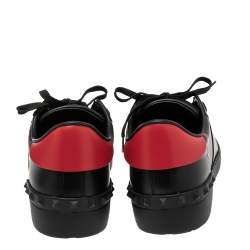 Valentino Black/Red Leather VLTN Open Low Top Sneakers Size 40
