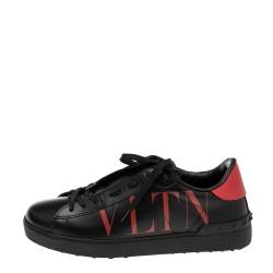 Valentino Black/Red Leather VLTN Open Low Top Sneakers Size 40