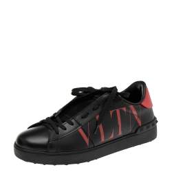 Valentino Black/Red Leather VLTN Open Low Top Sneakers Size 40