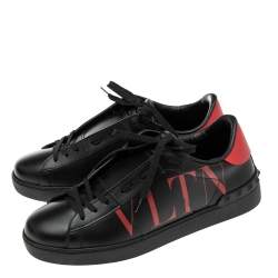 Valentino Black/Red Leather VLTN Open Low Top Sneakers Size 40
