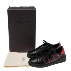 Valentino Black/Red Leather VLTN Open Low Top Sneakers Size 40