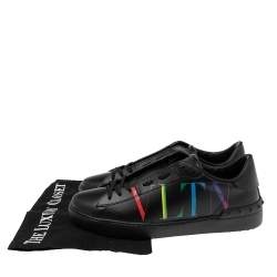 Valentino Black Leather VLTN Open Low Top Sneakers Size 40