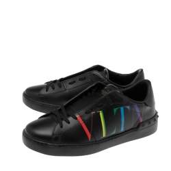 Valentino Black Leather VLTN Open Low Top Sneakers Size 40