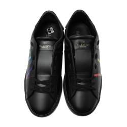 Valentino Black Leather VLTN Open Low Top Sneakers Size 40