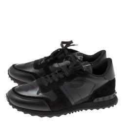 Valentino Black Camo Fabric, Leather and Suede Rockrunner Sneakers Size 43