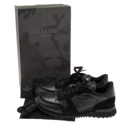 Valentino Black Camo Fabric, Leather and Suede Rockrunner Sneakers Size 43