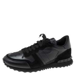 Valentino Black Camo Fabric, Leather and Suede Rockrunner Sneakers Size 43