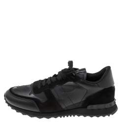 Valentino Black Camo Fabric, Leather and Suede Rockrunner Sneakers Size 43
