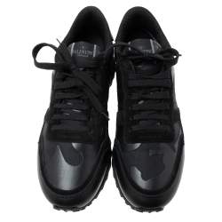 Valentino Black Camo Fabric, Leather and Suede Rockrunner Sneakers Size 43