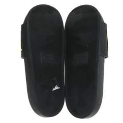 Pre Owned Valentino Black/Green Rubber VLTN Pool Flat Slides Size 43