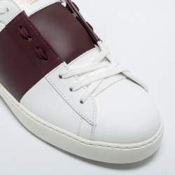Valentino White/Burgundy Leather Open Sneakers Size 44