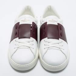 Valentino White/Burgundy Leather Open Sneakers Size 44