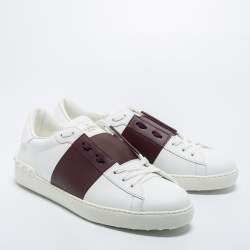 Valentino White/Burgundy Leather Open Sneakers Size 44