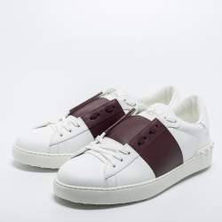 Valentino White/Burgundy Leather Open Sneakers Size 44