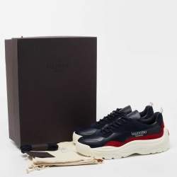 Pre Owned Valentnino Blue/Red Suede and Leather Vlogo Low Top Sneakers Size 42