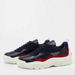 Pre Owned Valentnino Blue/Red Suede and Leather Vlogo Low Top Sneakers Size 42