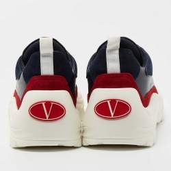 Pre Owned Valentnino Blue/Red Suede and Leather Vlogo Low Top Sneakers Size 42
