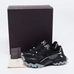 Pre Owned Valentino Black Leather and Mesh Climbers VLogo Sneakers Size 42.5