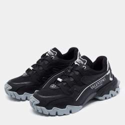 Pre Owned Valentino Black Leather and Mesh Climbers VLogo Sneakers Size 42.5