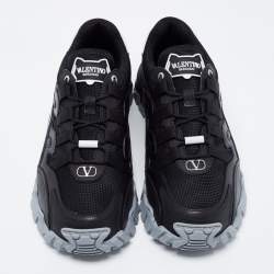 Pre Owned Valentino Black Leather and Mesh Climbers VLogo Sneakers Size 42.5