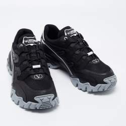 Pre Owned Valentino Black Leather and Mesh Climbers VLogo Sneakers Size 42.5