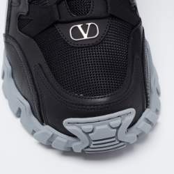Pre Owned Valentino Black Leather and Mesh Climbers VLogo Sneakers Size 42.5
