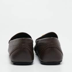 Pre Owned Valentino Dark Brown Leather VLogo Signature Loafers Size 44