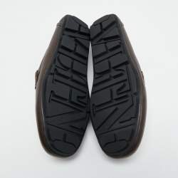 Pre Owned Valentino Dark Brown Leather VLogo Signature Loafers Size 44