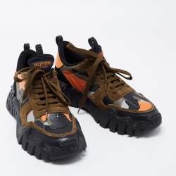 Pre Owned Valentino Multicolor Leather and Suede Rockrunner Sneakers Size 39