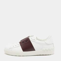 Pre Owned Valentino White/Burgundy Leather Rockstud Low Top Sneakers Size 42