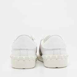 Pre Owned Valentino White/Burgundy Leather Rockstud Low Top Sneakers Size 42