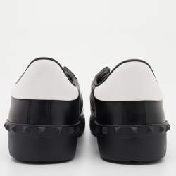 Pre Owned Valentino Black/White Leather VLTN Rockstud Low Top Sneakers Size 43.5