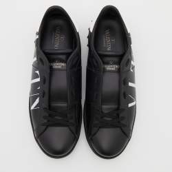 Pre Owned Valentino Black/White Leather VLTN Rockstud Low Top Sneakers Size 43.5