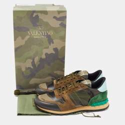 Pre Owned Valentino Green Suede and Leather Rockrunner Low-Top Sneakers Size 42