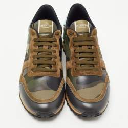 Pre Owned Valentino Green Suede and Leather Rockrunner Low-Top Sneakers Size 42