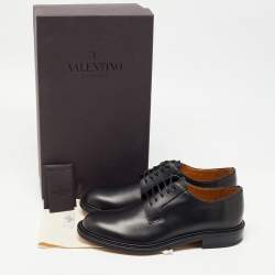 Pre Owned Valentino Black Leather Lace Up Oxford Size 42