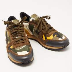 Valentino Multicolor Camo Print Canvas and Suede Rockrunner Sneakers Size 42.5