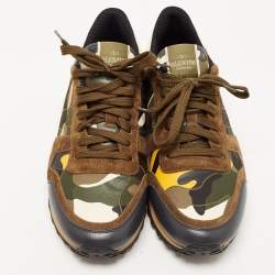 Valentino Multicolor Camo Print Canvas and Suede Rockrunner Sneakers Size 42.5
